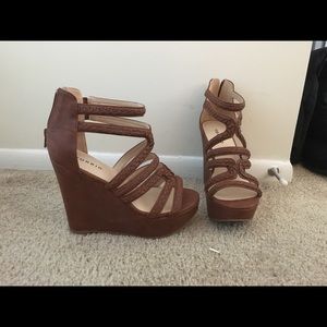 Cognac Braided Strap Wedges